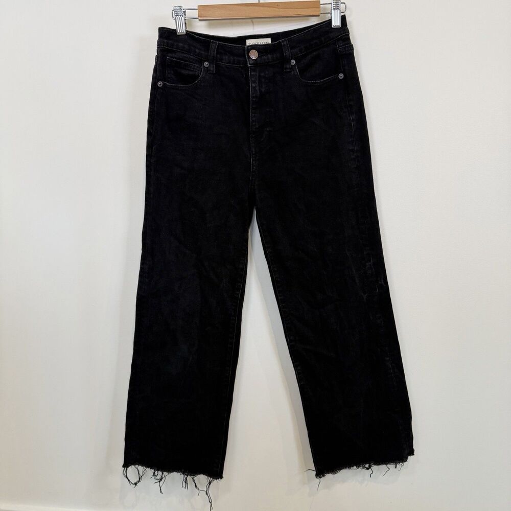 Oliver Logan Jeans Womens 27  Black Aberdeen Wide Leg Crop Raw Hem High Rise
